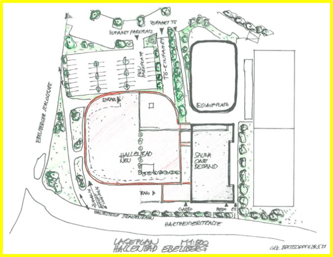 Skizze_Lagerplan_bestehende Saunaoase + Hallenbad Ebelsberg